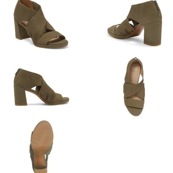 Eileen Fisher Olive Tumbled Nubuck Marla Block Heel Sandal - Picture 1 of 1